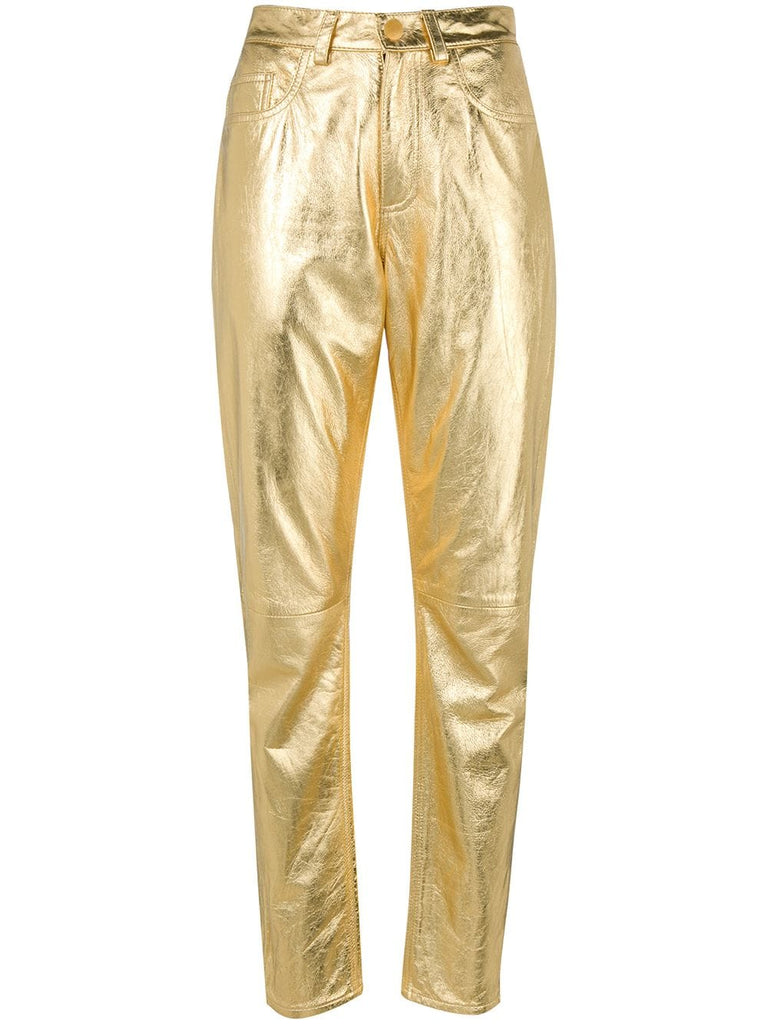 metallic leather trousers