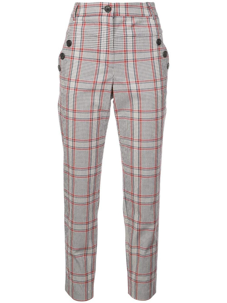 checked print trousers