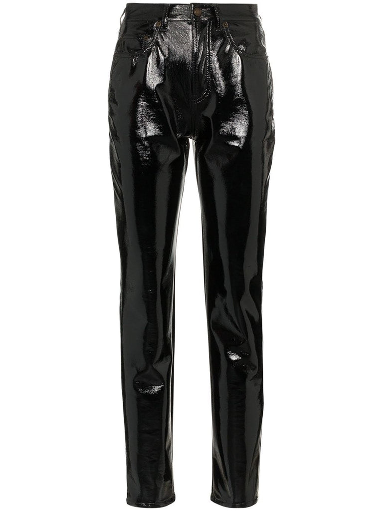 mid-rise slim fit vinyl trousers