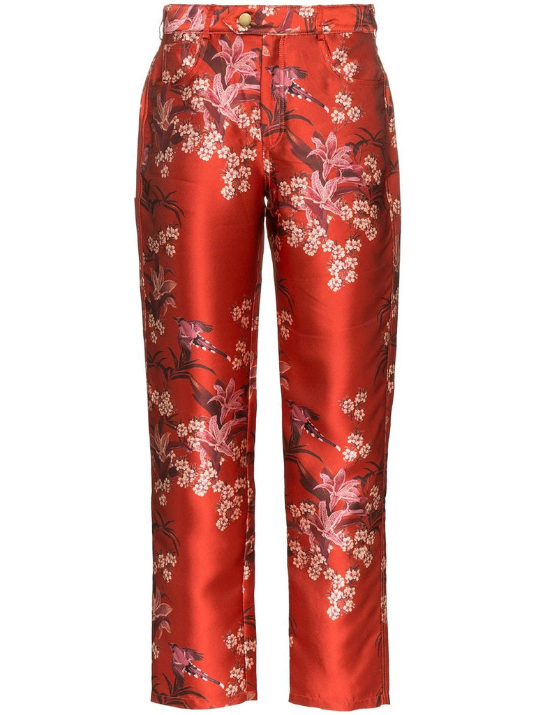 Corajuda Renaissance floral-print satin trousers