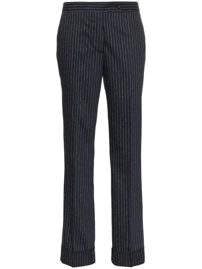 navy and silver metallic venice pinstripe trousers