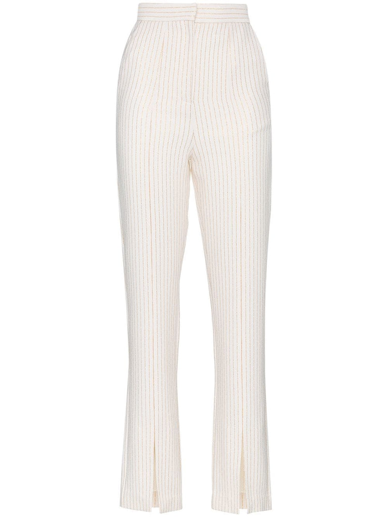 high-waisted striped trousers