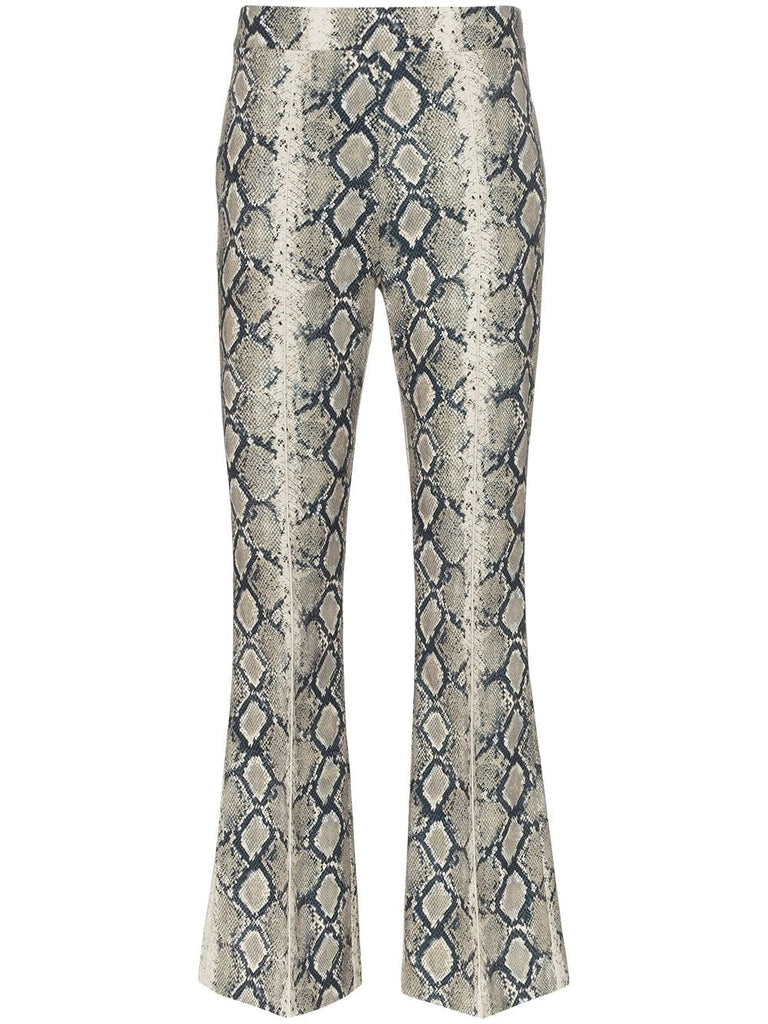 cropped flared python effect trousers