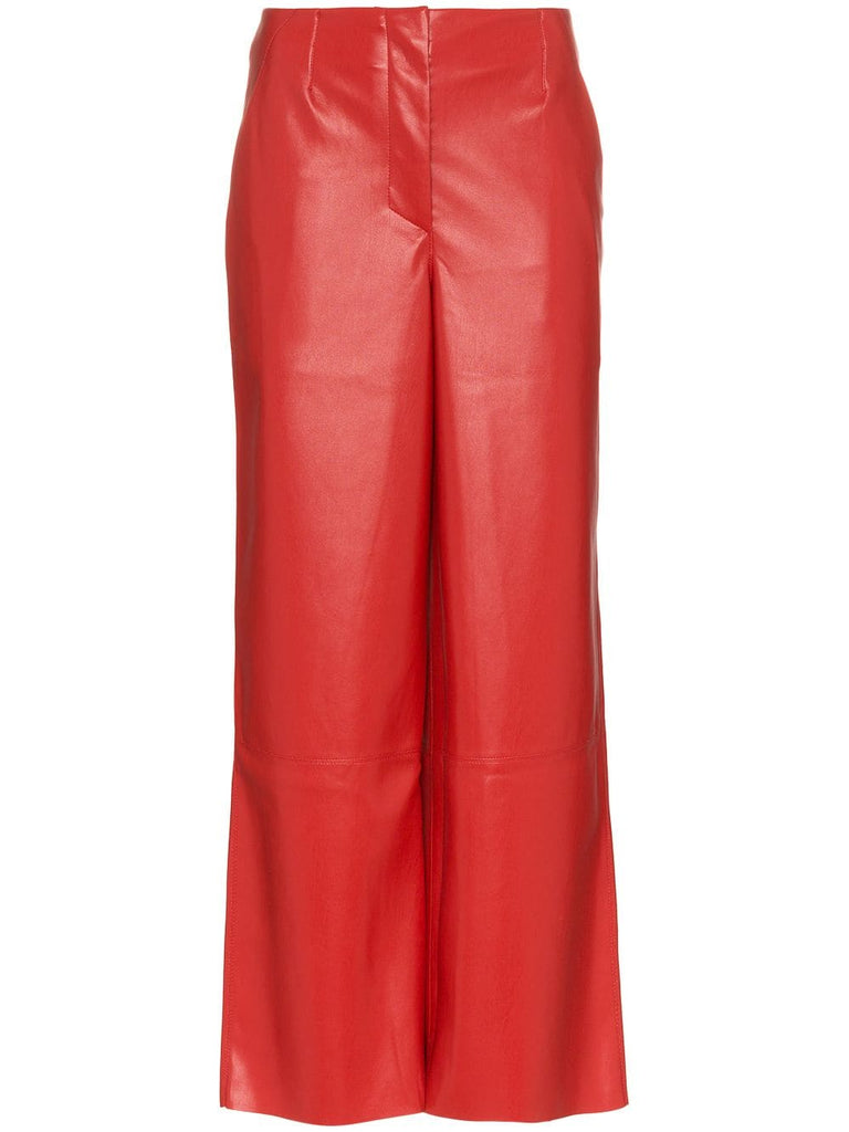 high-waist flared vegan leather trousers