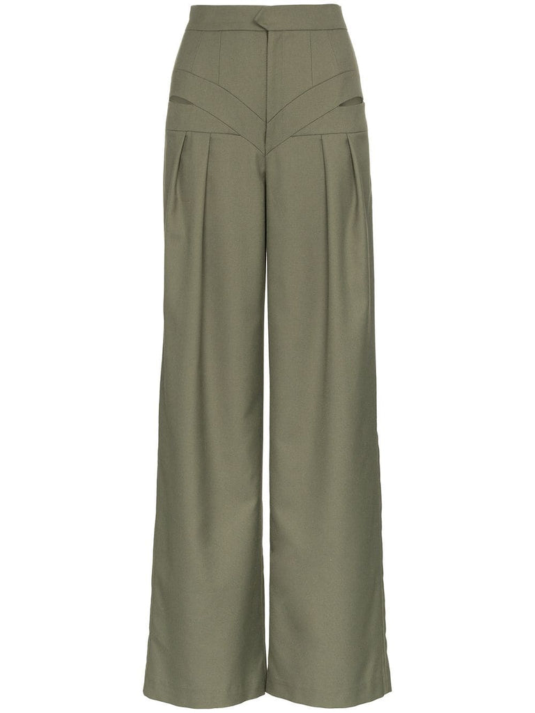 high-waisted cut out wool trousers