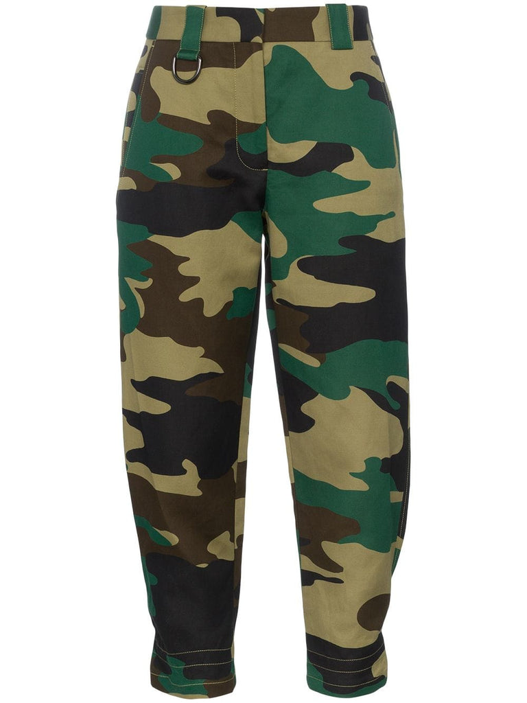 camouflage print ramie cotton cargo trousers