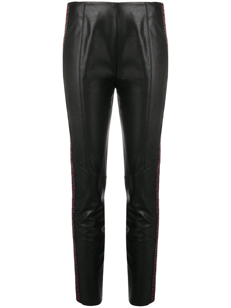 side stripe faux leather skinny trousers