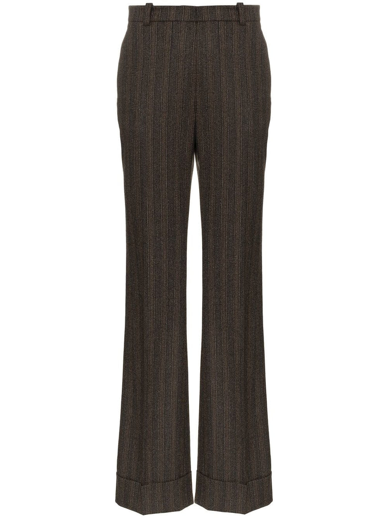 high waisted striped wool trousers