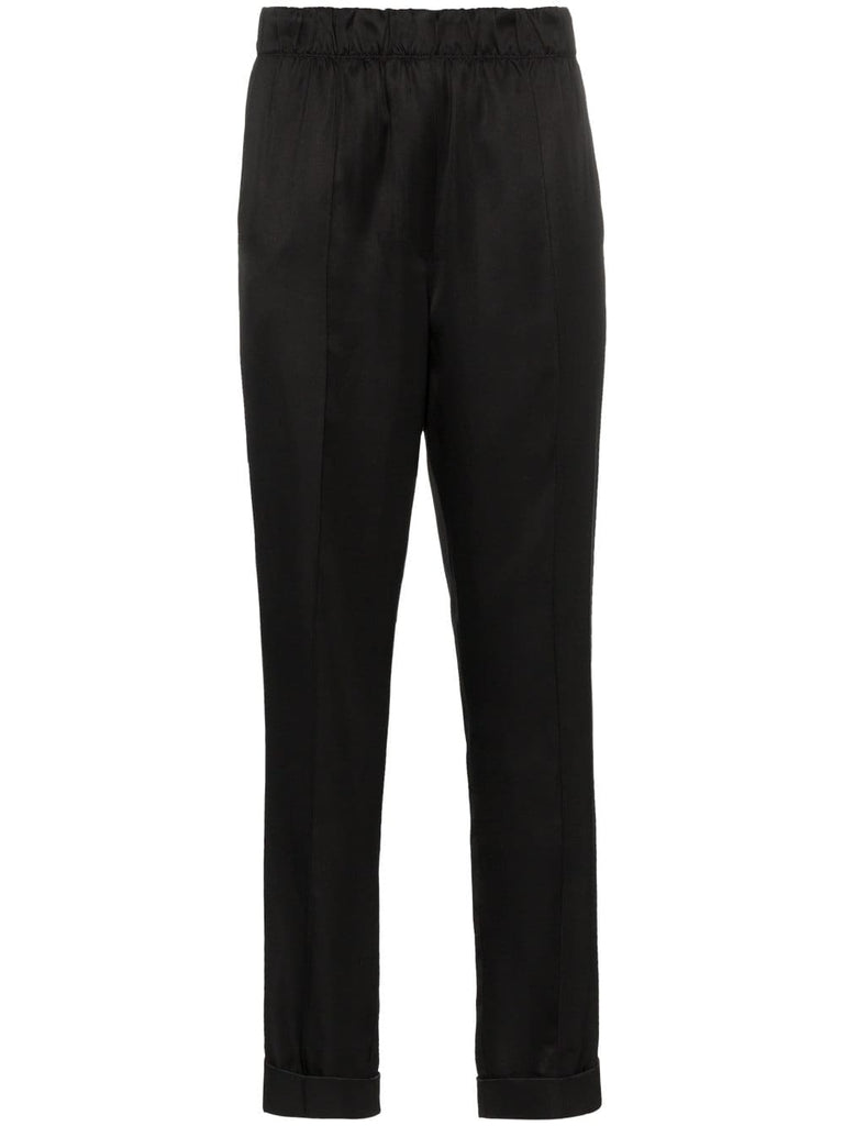 high waisted silk slim-leg trousers