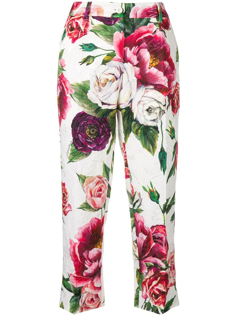 rose printed cropped trousers