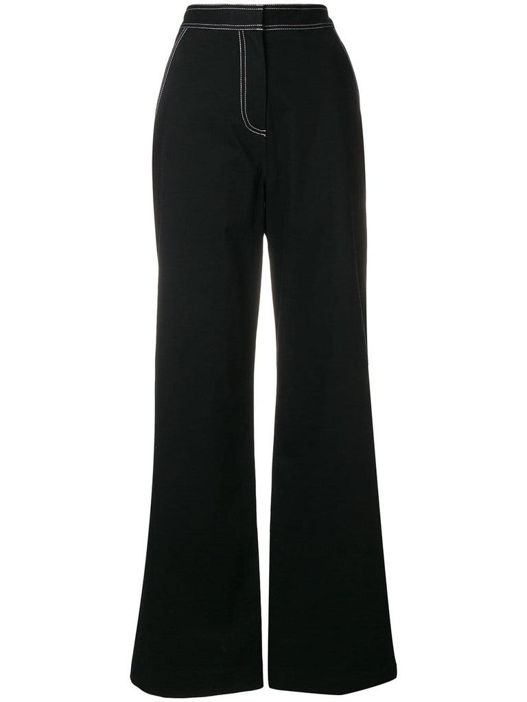 overstitched wide leg trousers