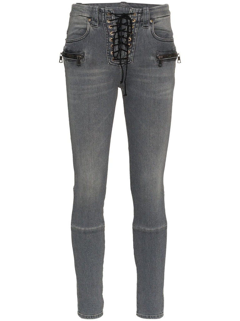 Lace Up Skinny Cotton Jeans