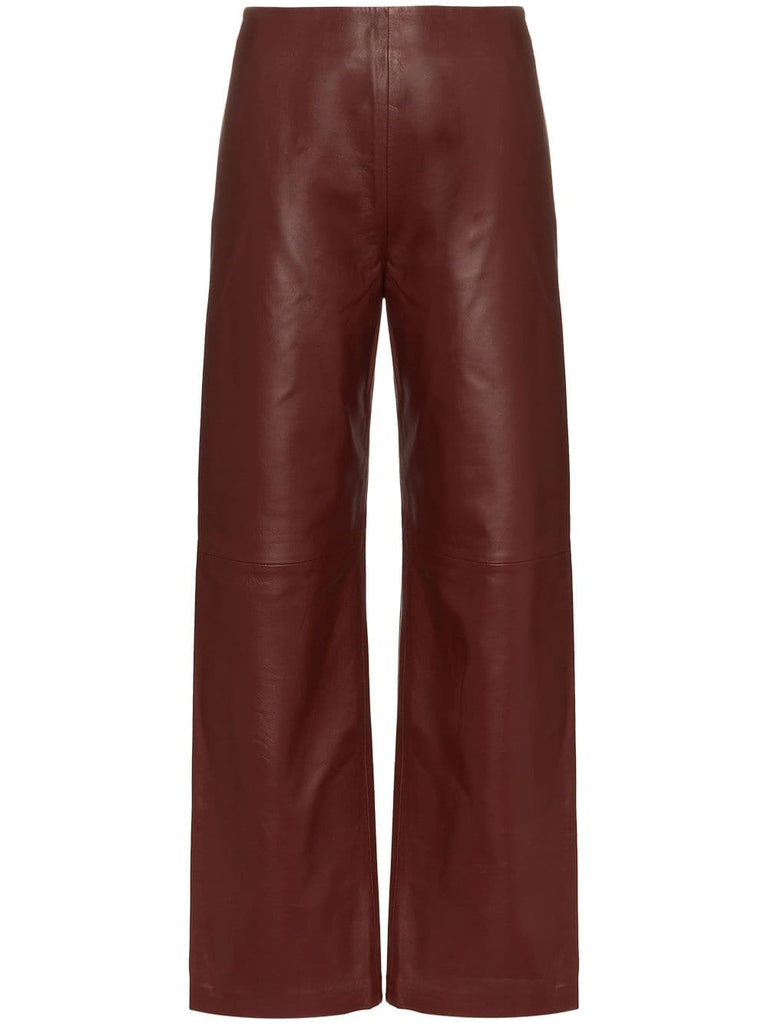 straight leg high-waisted leather trousers