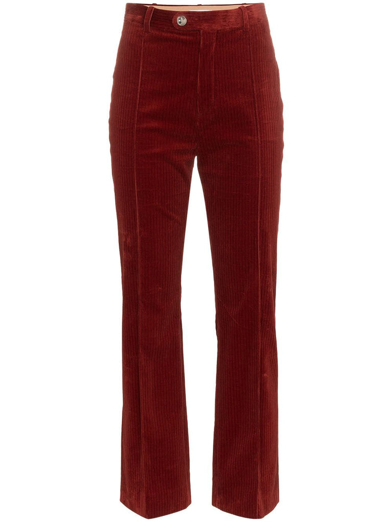 straight pleated corduroy cotton blend trousers