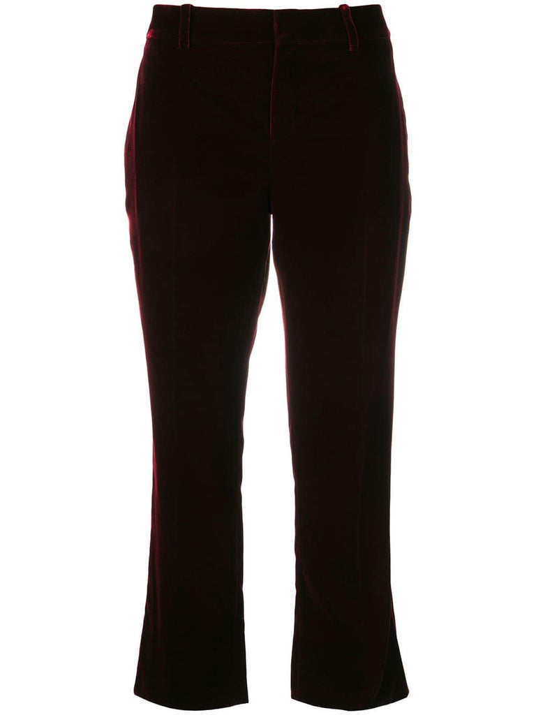 Burgundy Mid rise flared velvet trousers