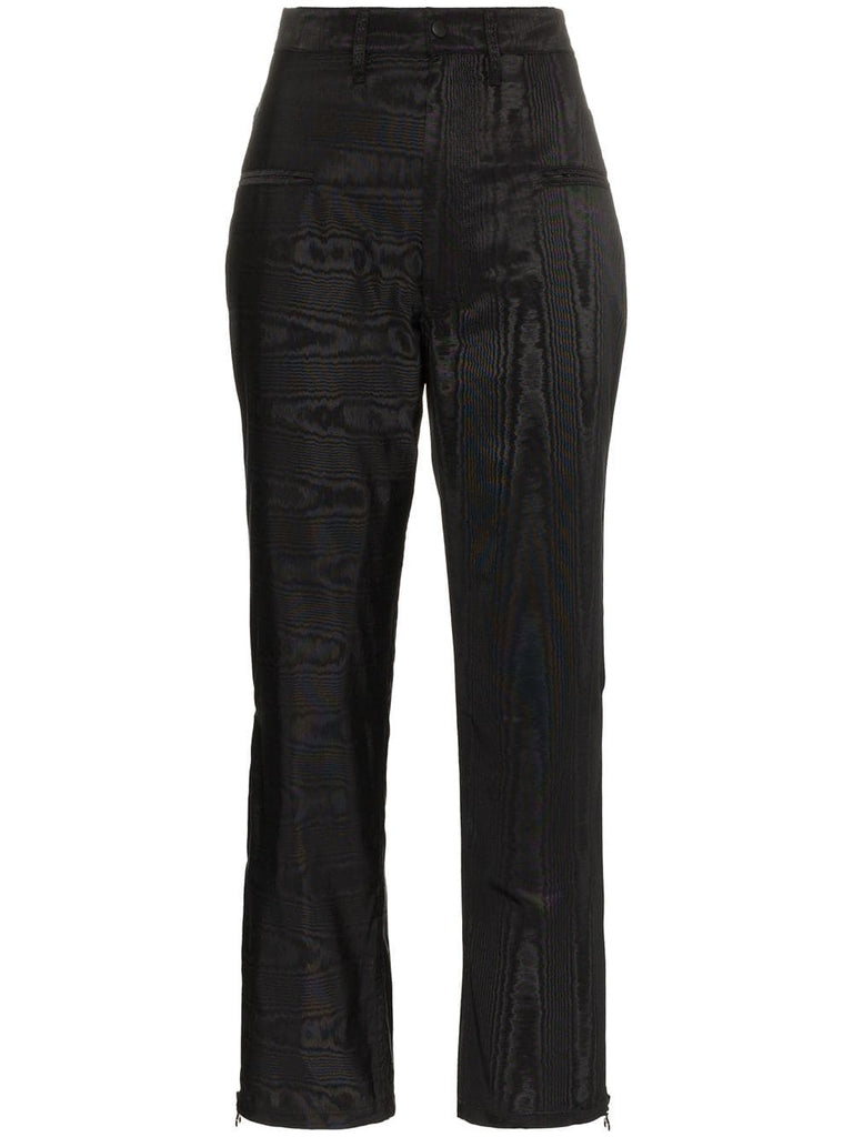 Moire cropped high-waist trousers