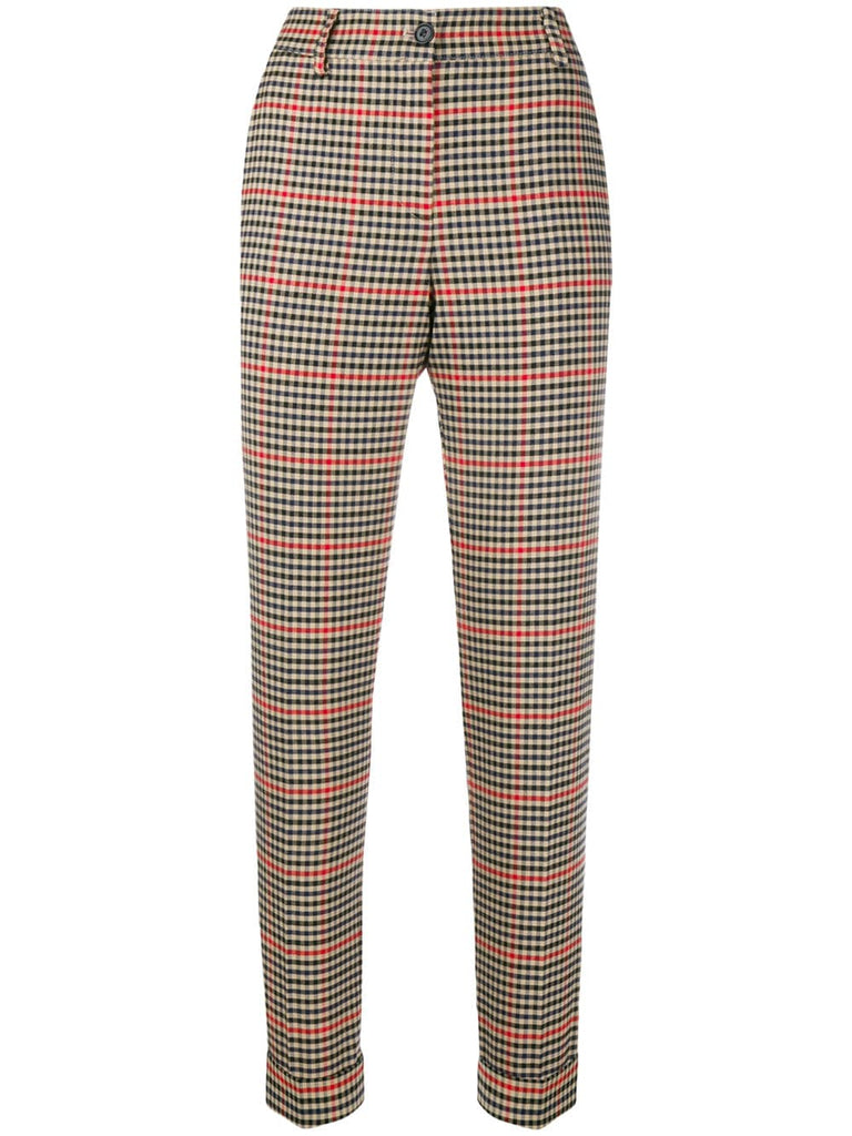 checked slim-fit trousers