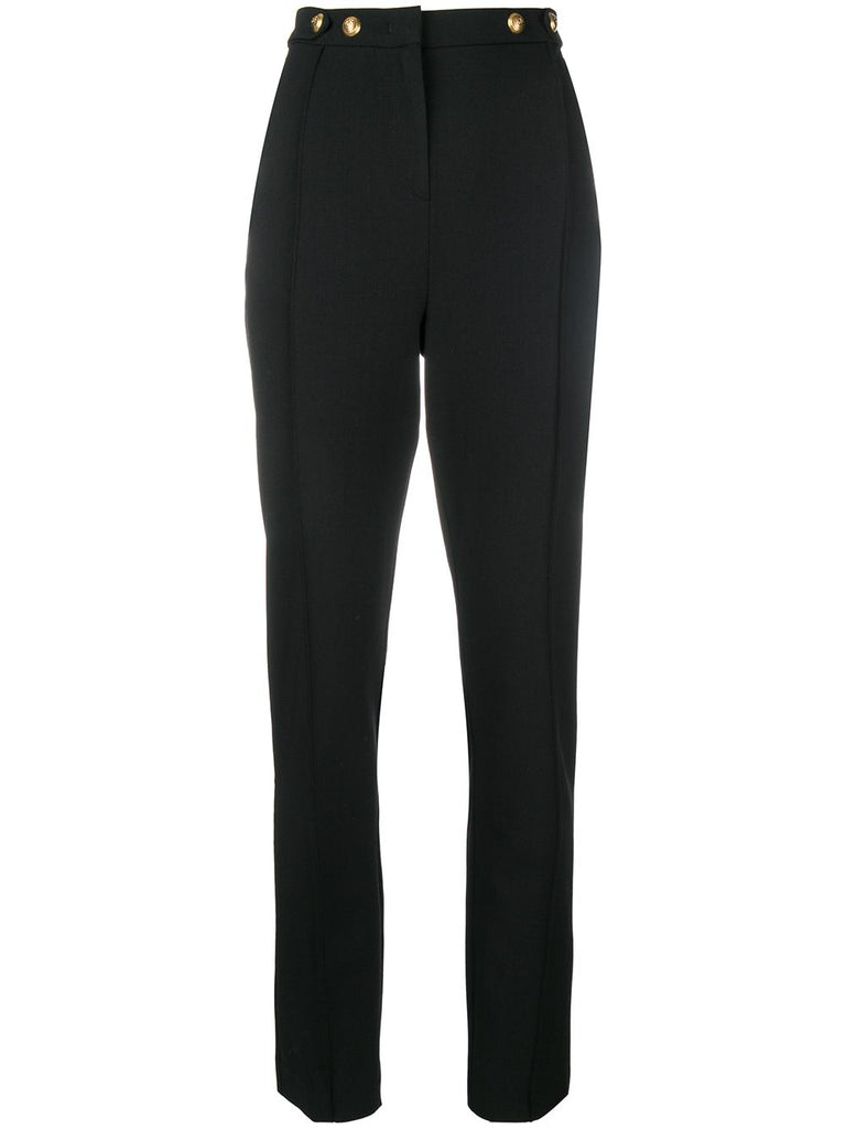 straight button trim trousers