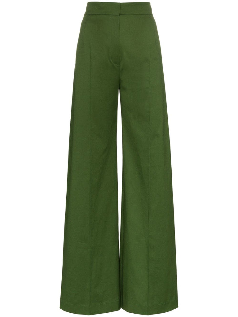 pleat front cotton flared trousers