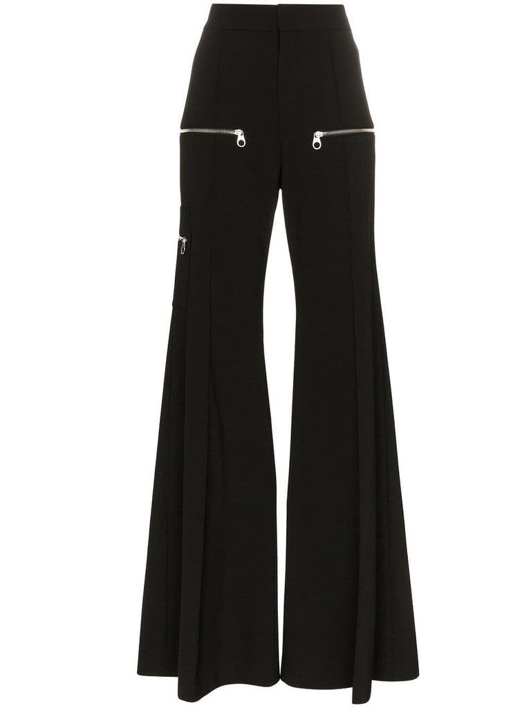 zip detail flared trousers