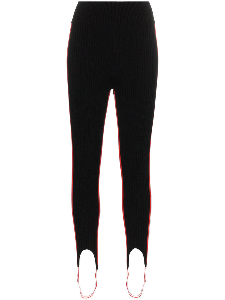 high waisted knitted wool blend striped leggings