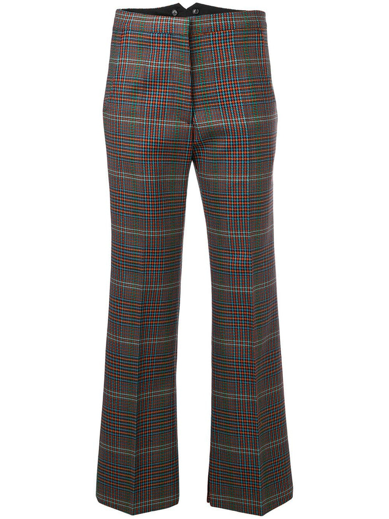 flared cropped check trousers