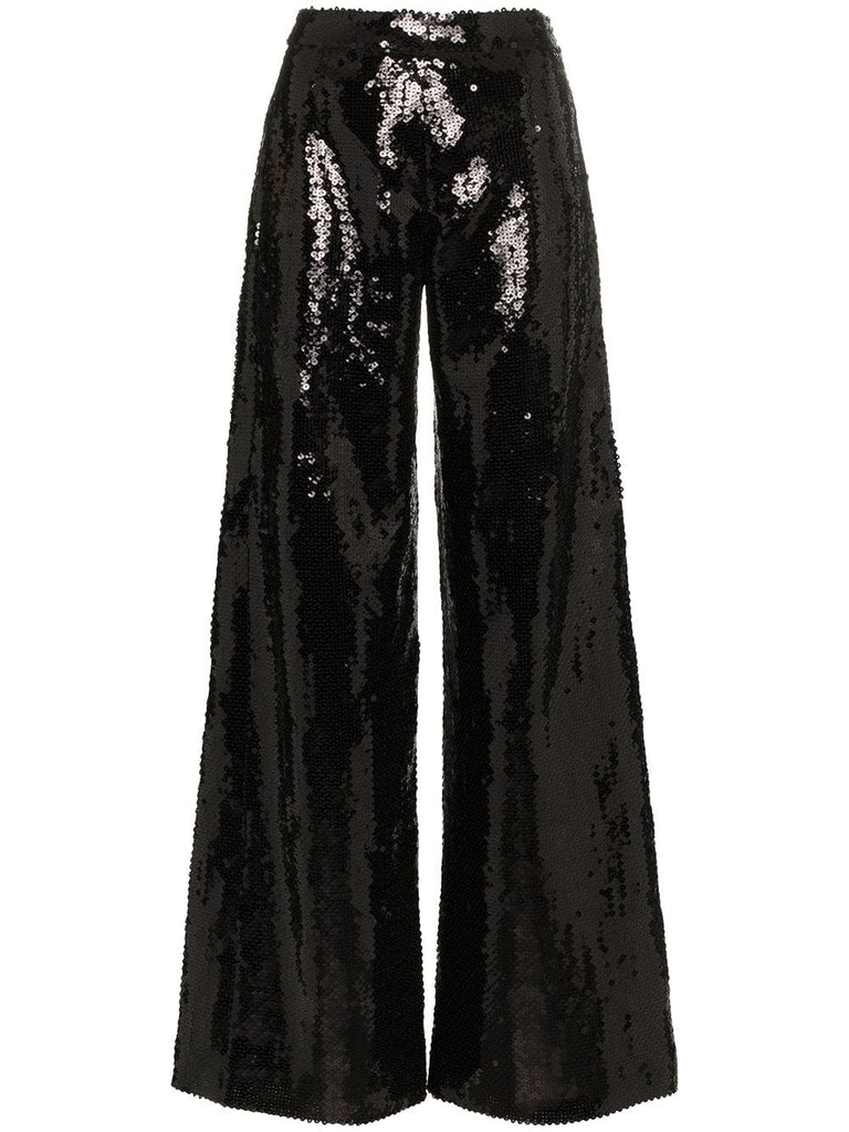 wide leg sequin embellished trousers