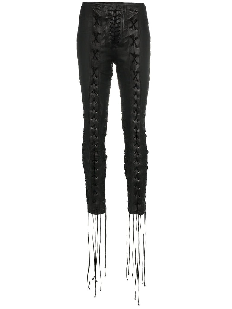 lace-up cropped leather trousers