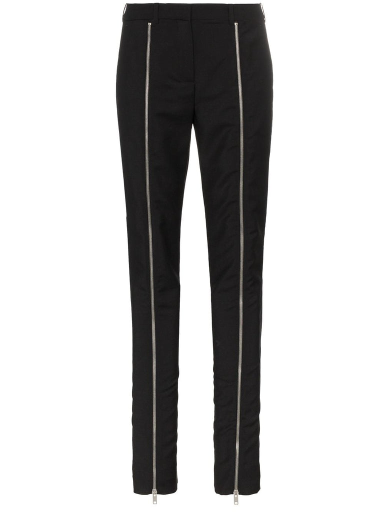 slim leg zip front trousers