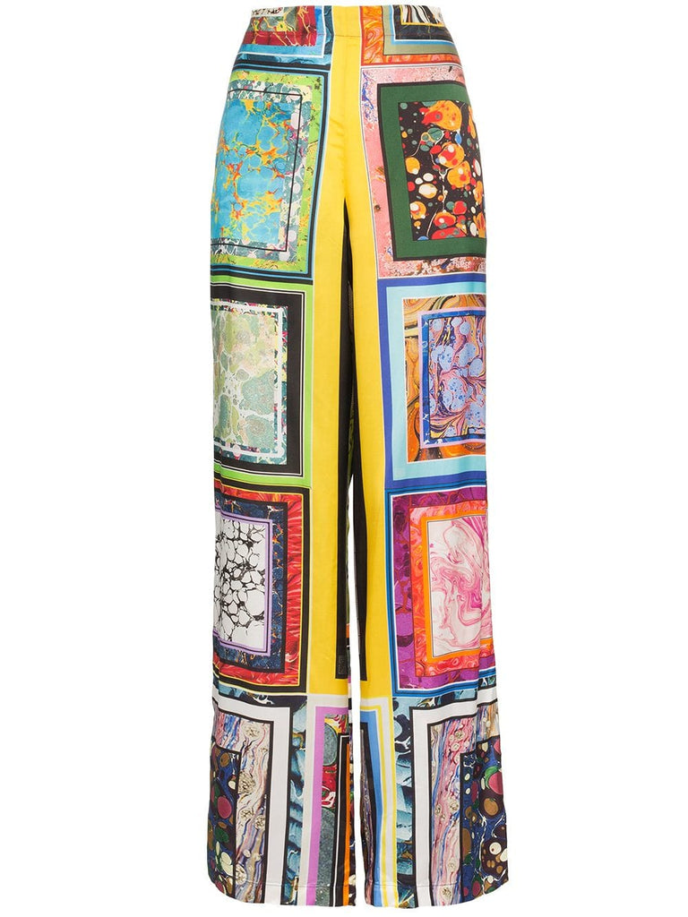 patchwork printed wide leg trousers