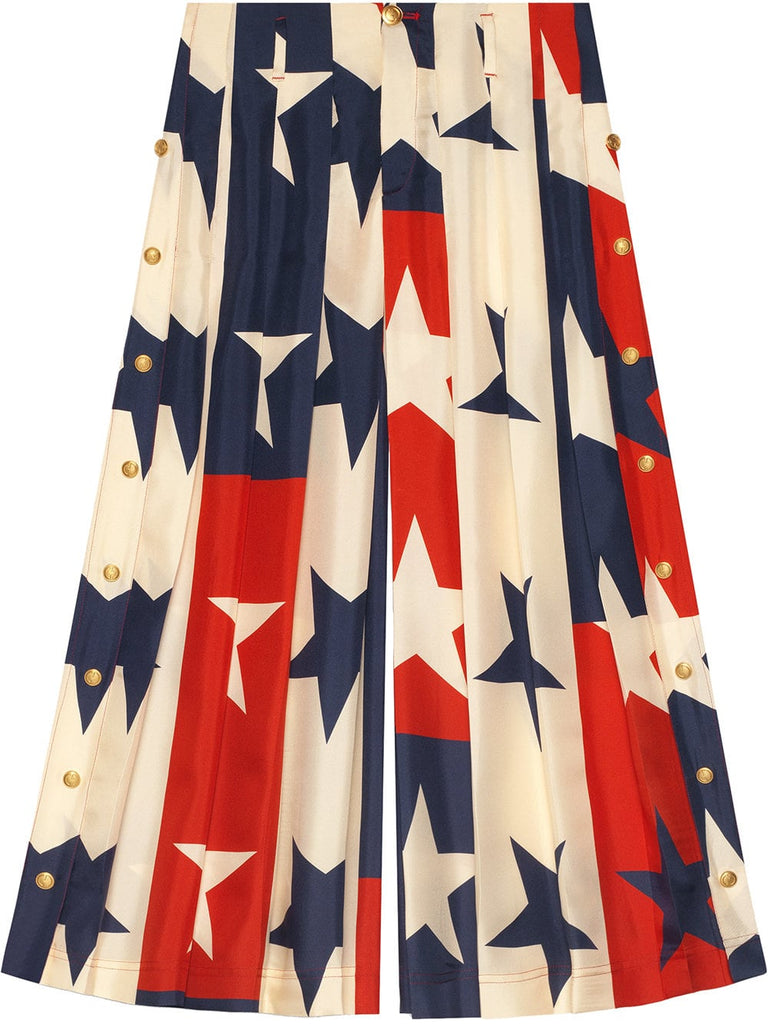 Star pattern silk pleated pant