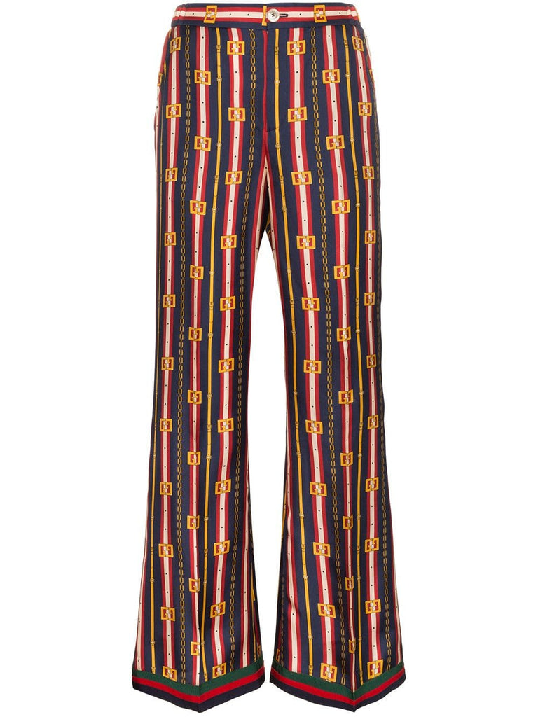 chain and stripe print silk trousers