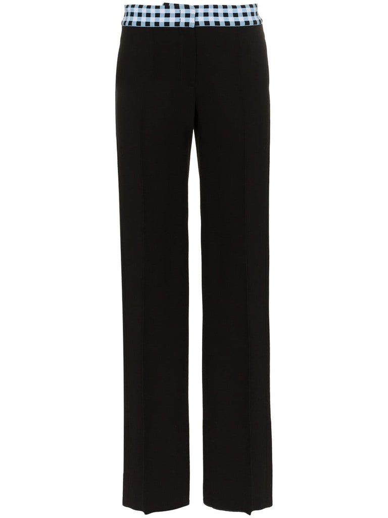 high waisted check wide-leg wool blend trousers