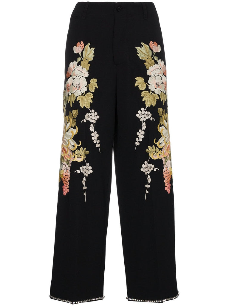 Floral Embroidered Flared Trousers