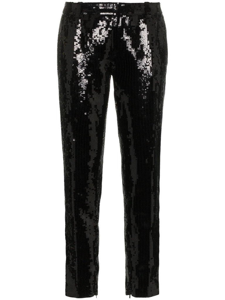 sequin embellished slim leg trousers