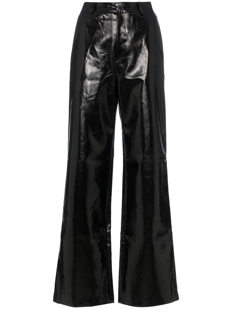 high waisted straight leg leather trousers