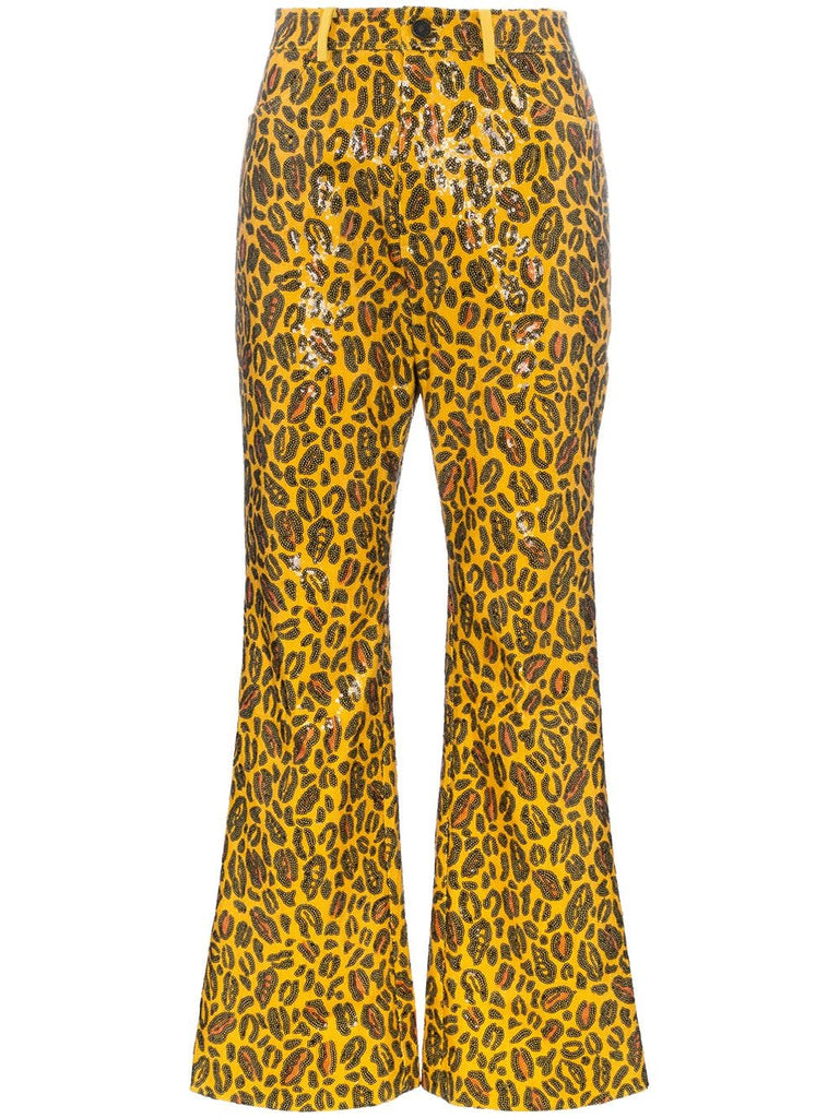 leopard printed sequin embellished trousers