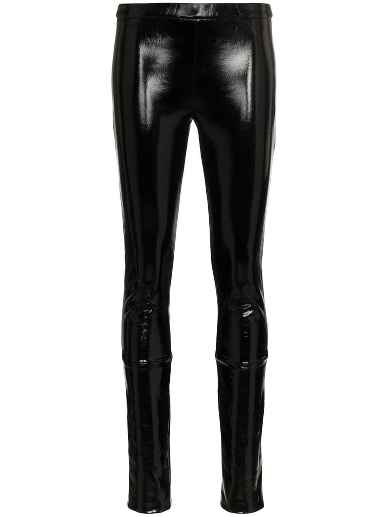 stretch patent leather-coated cotton leggings