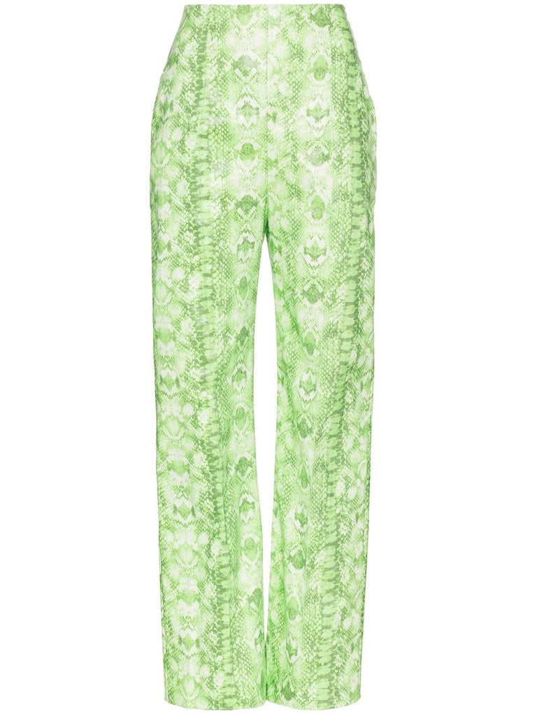 high-waist snakeskin-effect cotton trousers