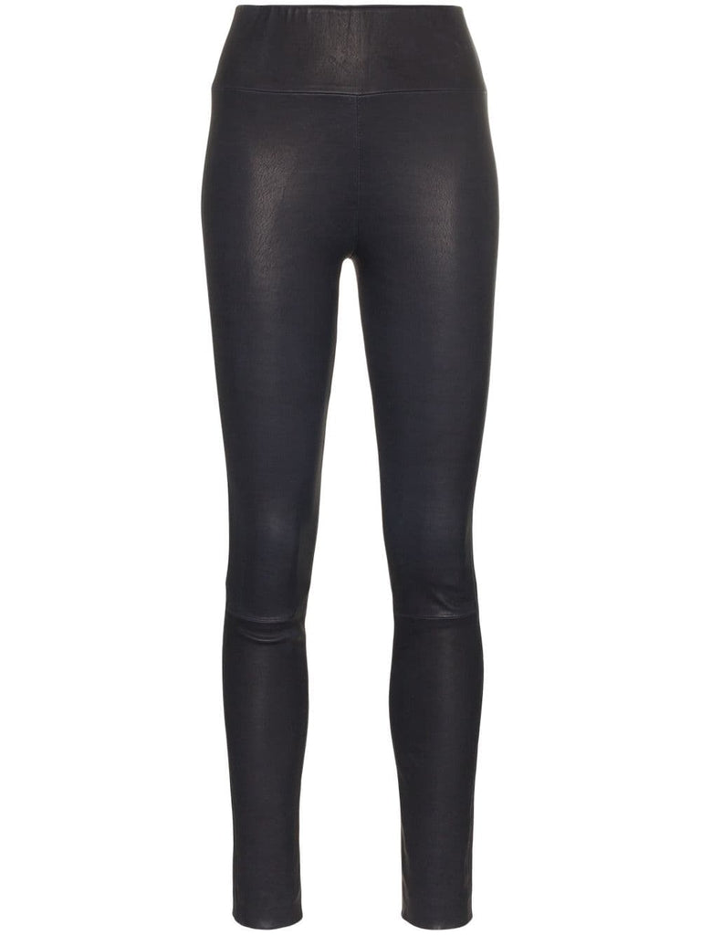 Navy High-Waisted Leather Leggings