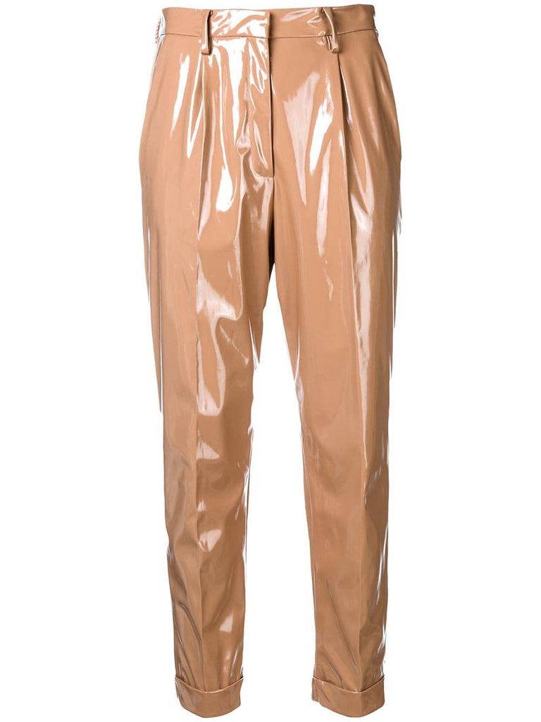 high-waisted shine effect trousers