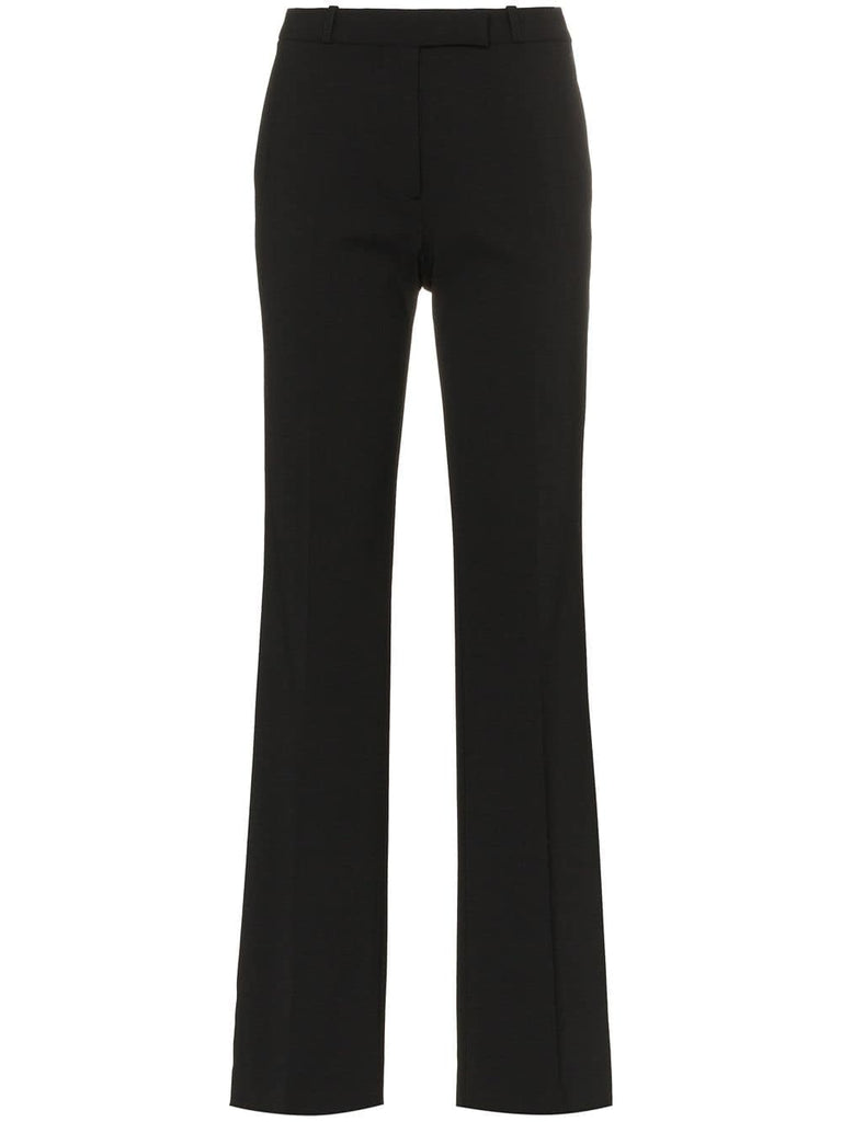 side stripe straight leg wool blend trousers