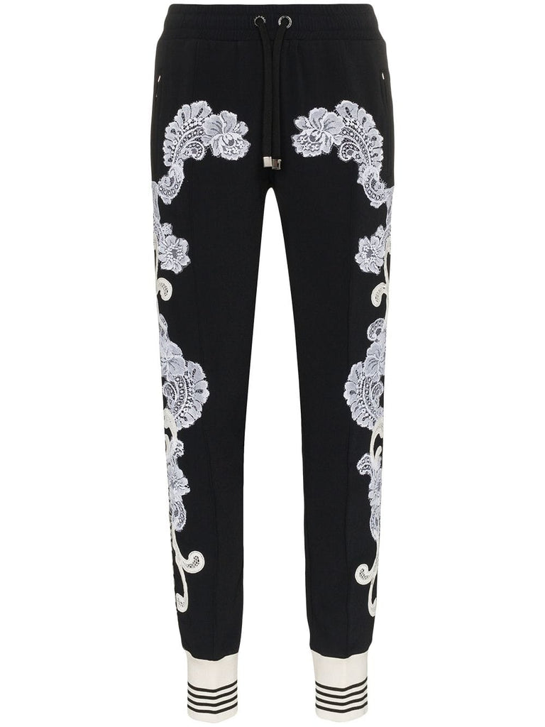 lace embellished track pants