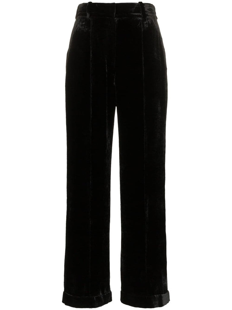 high waisted straight leg silk blend trousers