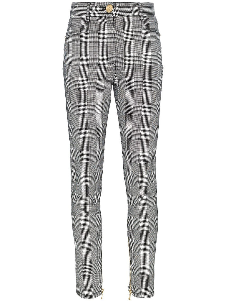 Checked high waisted cotton-blend trousers