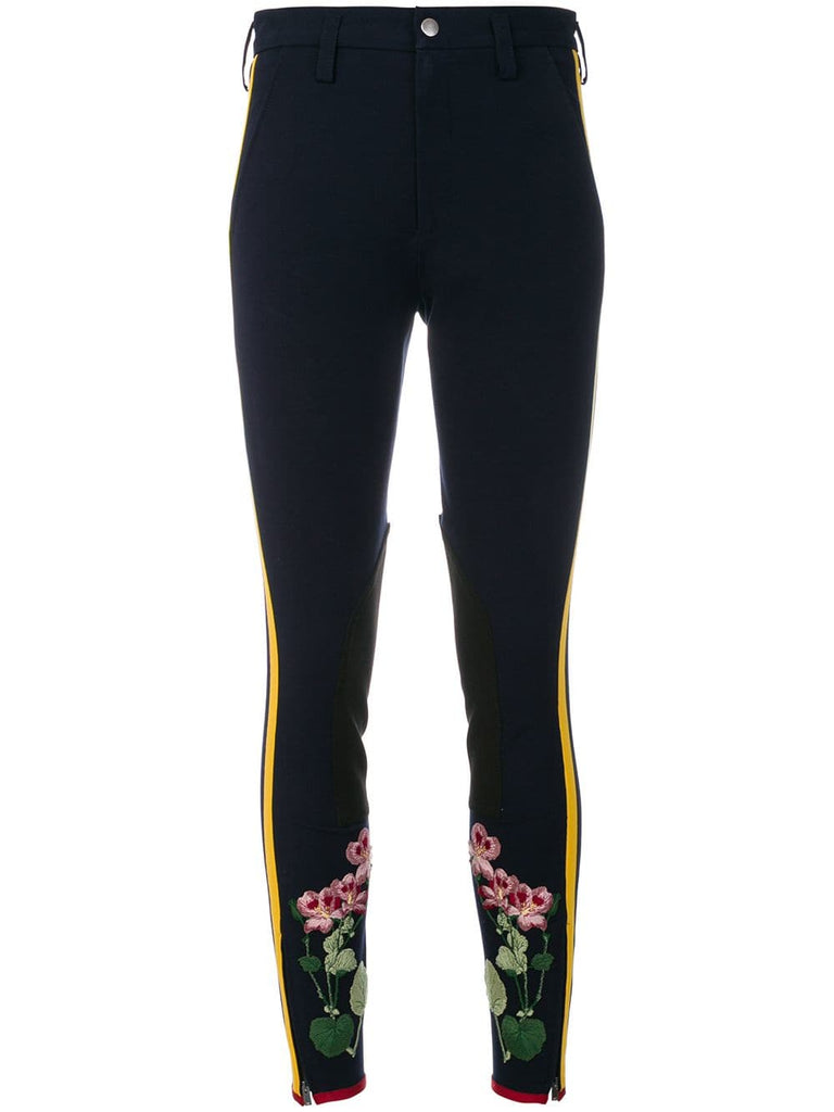 flower embroidered stripe leggings