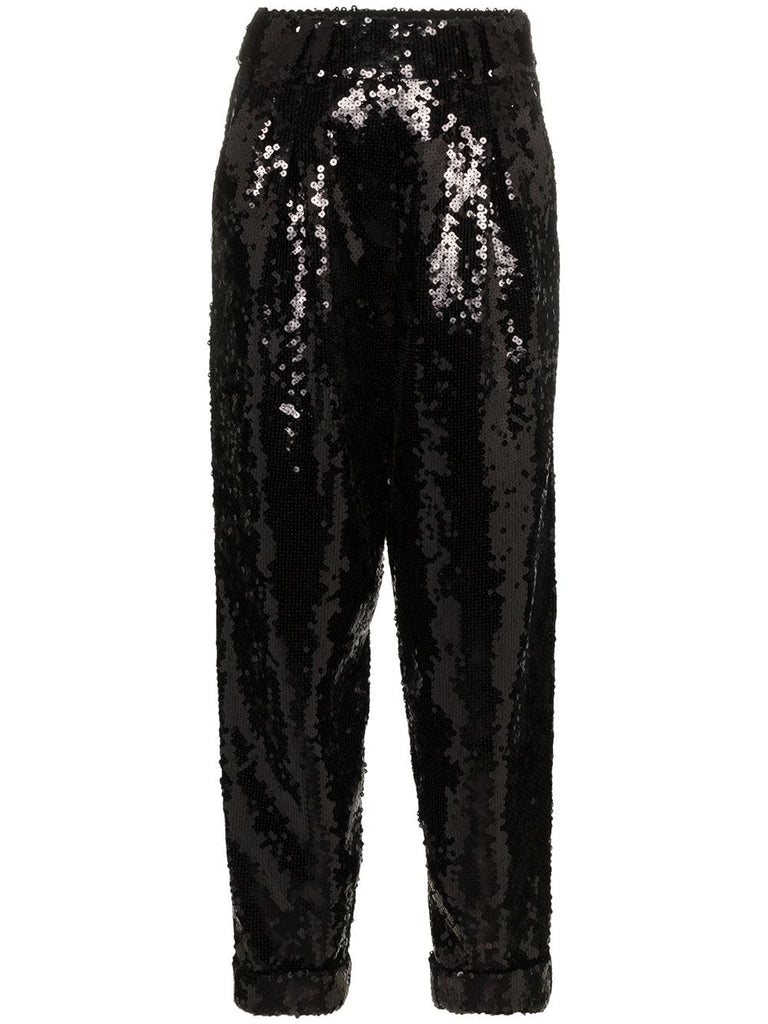 sequin embellished silk trousers