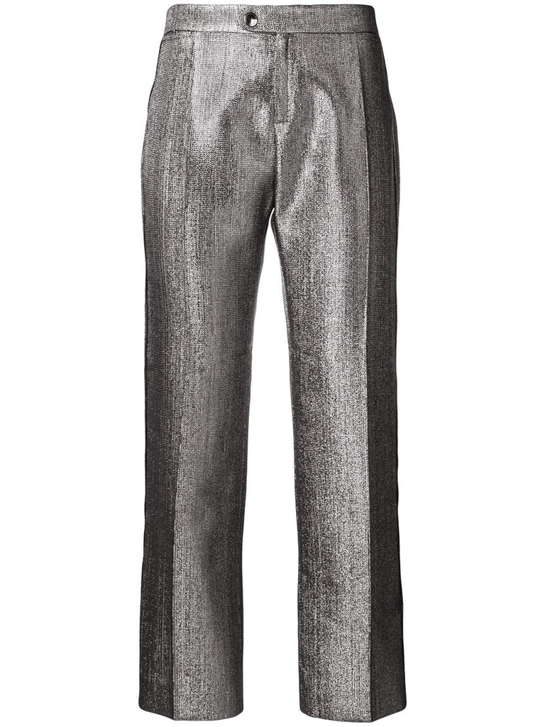 lame metallic cotton blend trousers