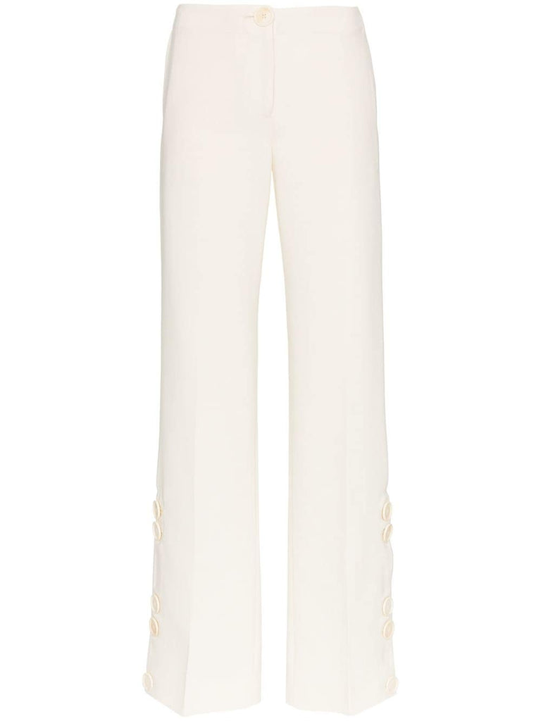 high waist buttoned wide-leg wool trousers