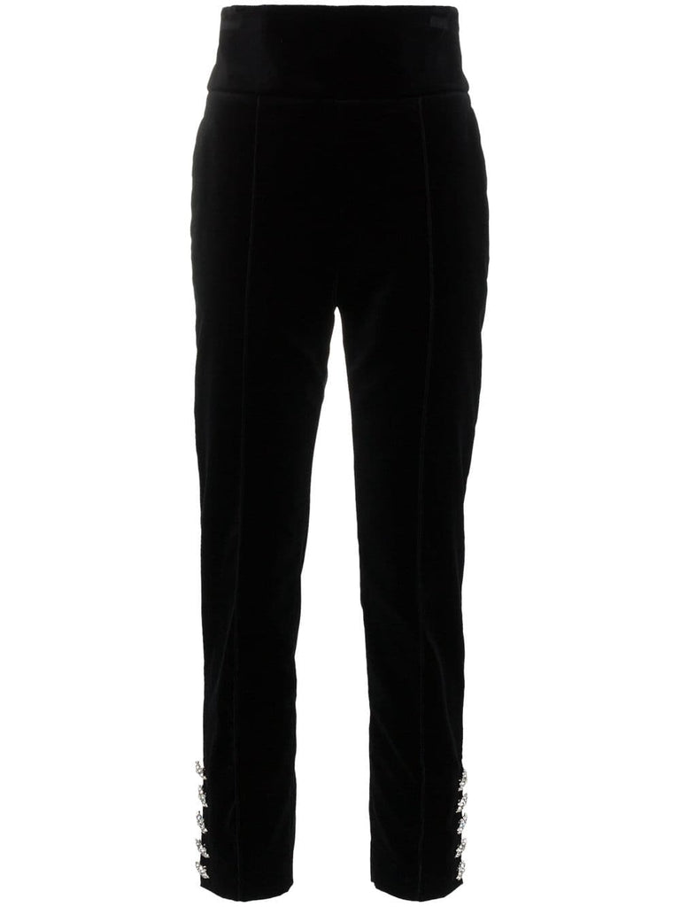 high waisted crystal button cotton velvet trousers